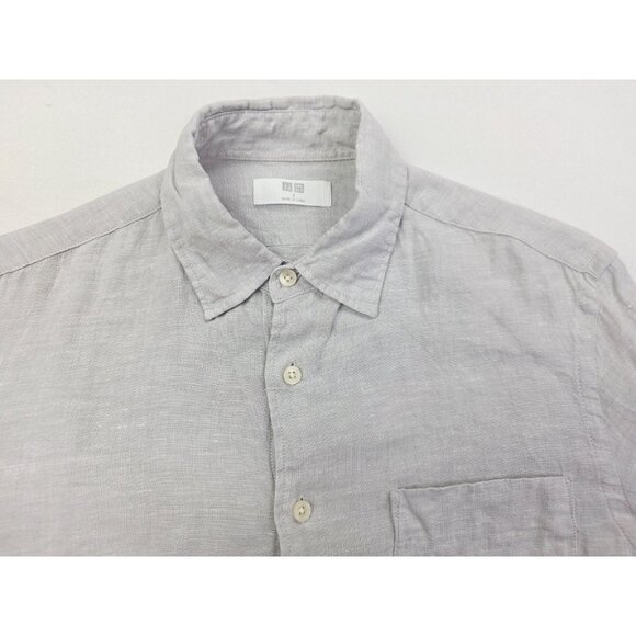 Uniqlo Size Small Mens Gray Linen Long Sleeve Button Up Pocket Shirt - Picture 9 of 9